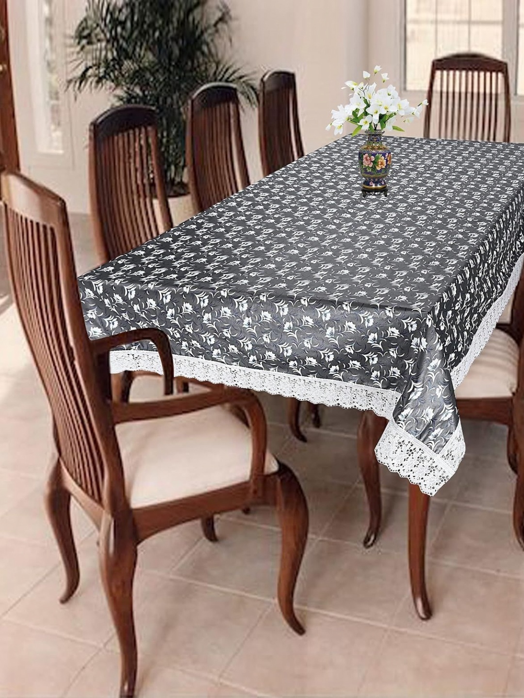 

Homerz Grey Floral Rectangle 6-Seater Table Cover