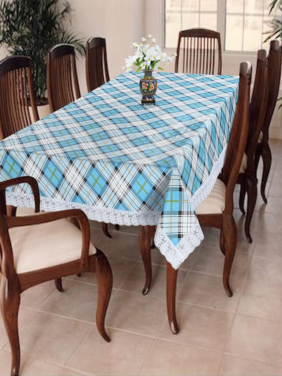 

Homerz Blue & White Geometric Printed 6-Seater Table Cover