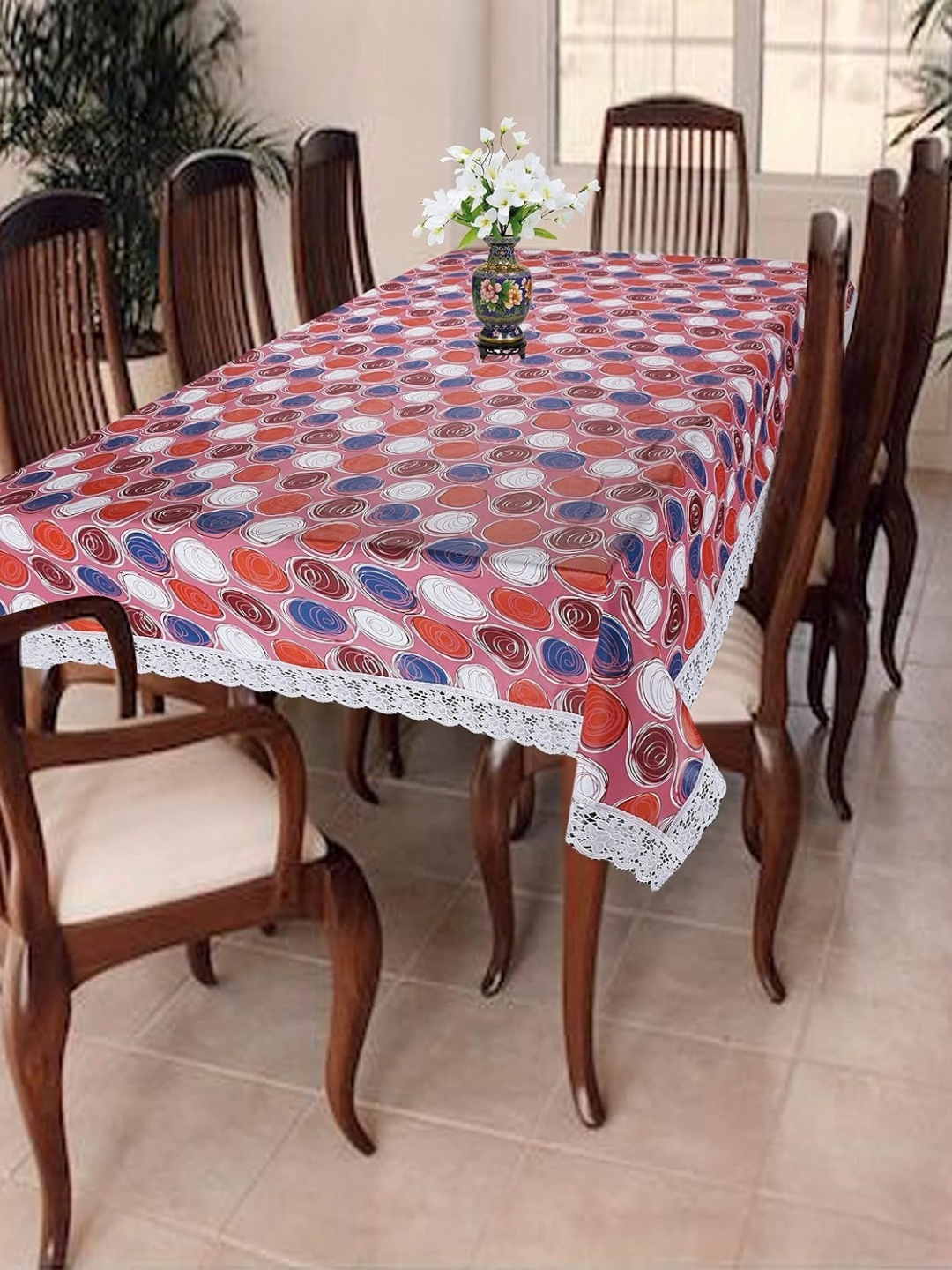 

Homerz Pink & Red Geometric Printed 4-Seater Table Cover