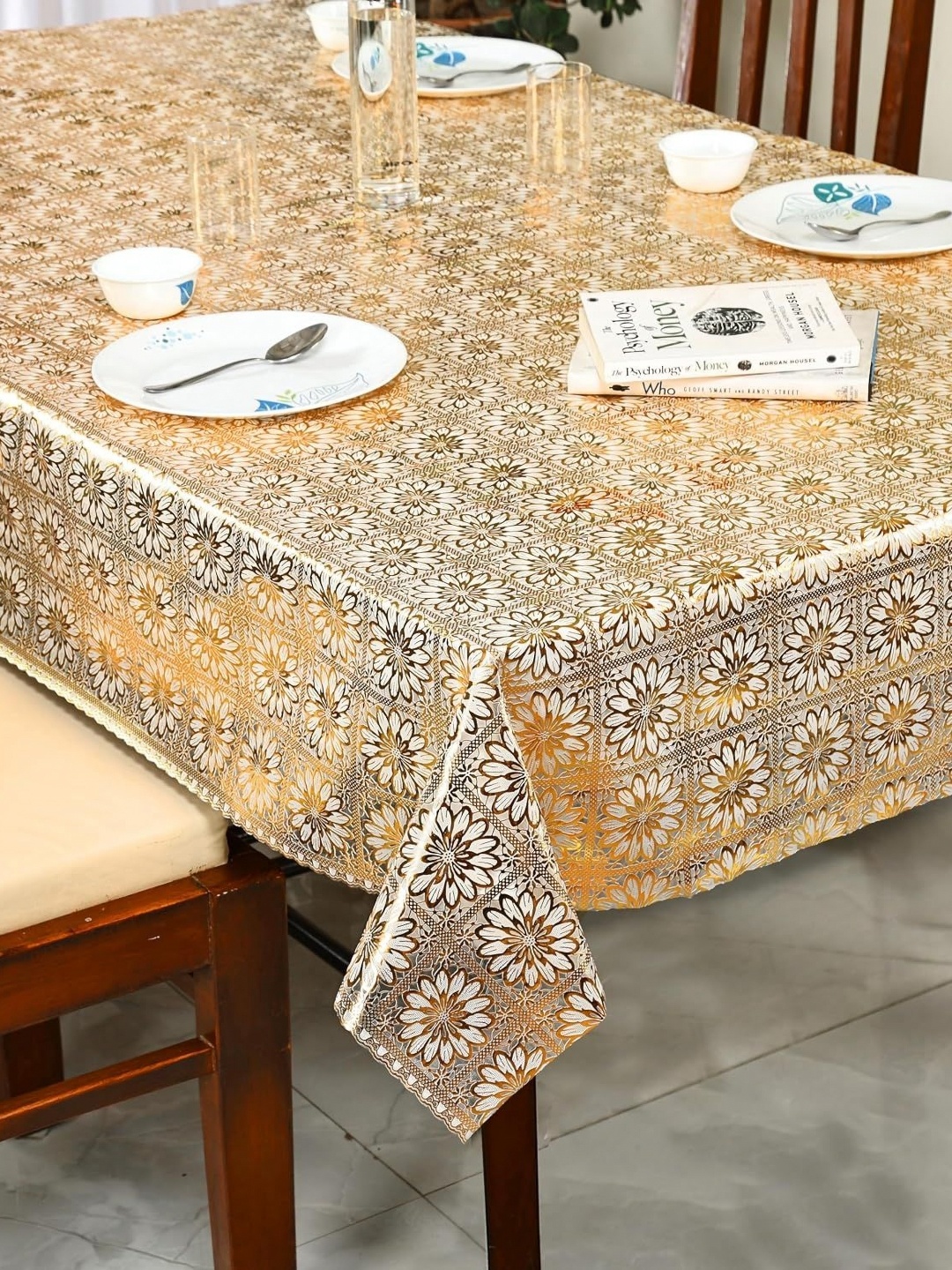 

Homerz Beige Floral Printed 8-Seater Table Cover