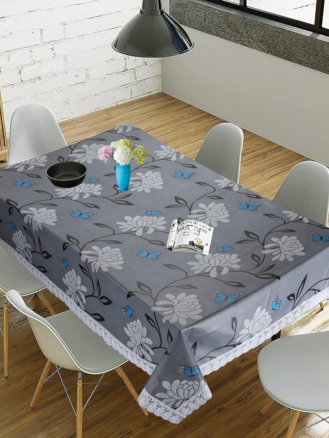 

Homerz Grey Floral Rectangle 8-Seater Table Cover