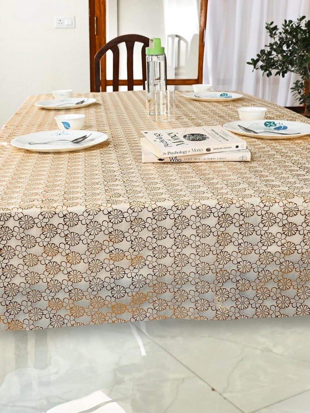 

Homerz Cream & Brown Floral Rectangle Table Cover