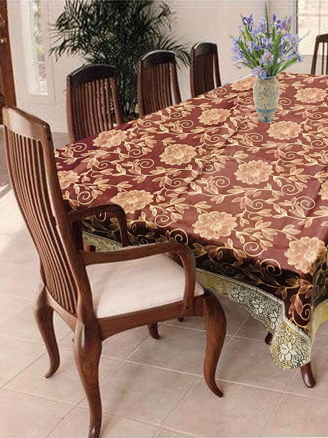 

Homerz Brown Floral Square 4-Seater Table Cover