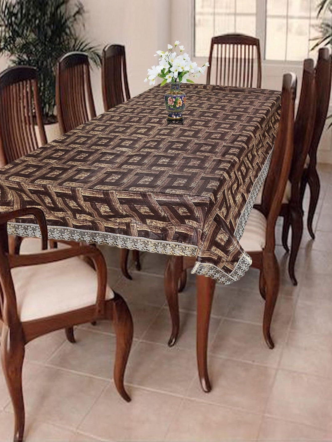 

Homerz Brown Geometric Printed 6-Seater Table Cover