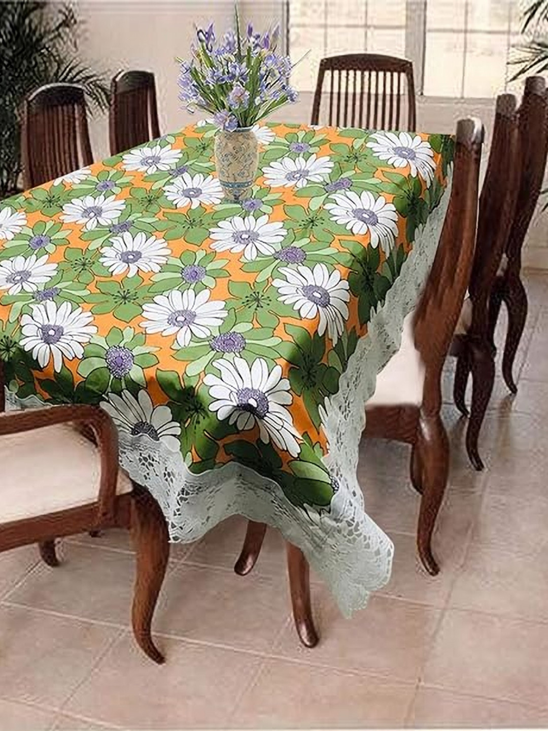 

Homerz Green & White Floral 6-Seater Table Cover