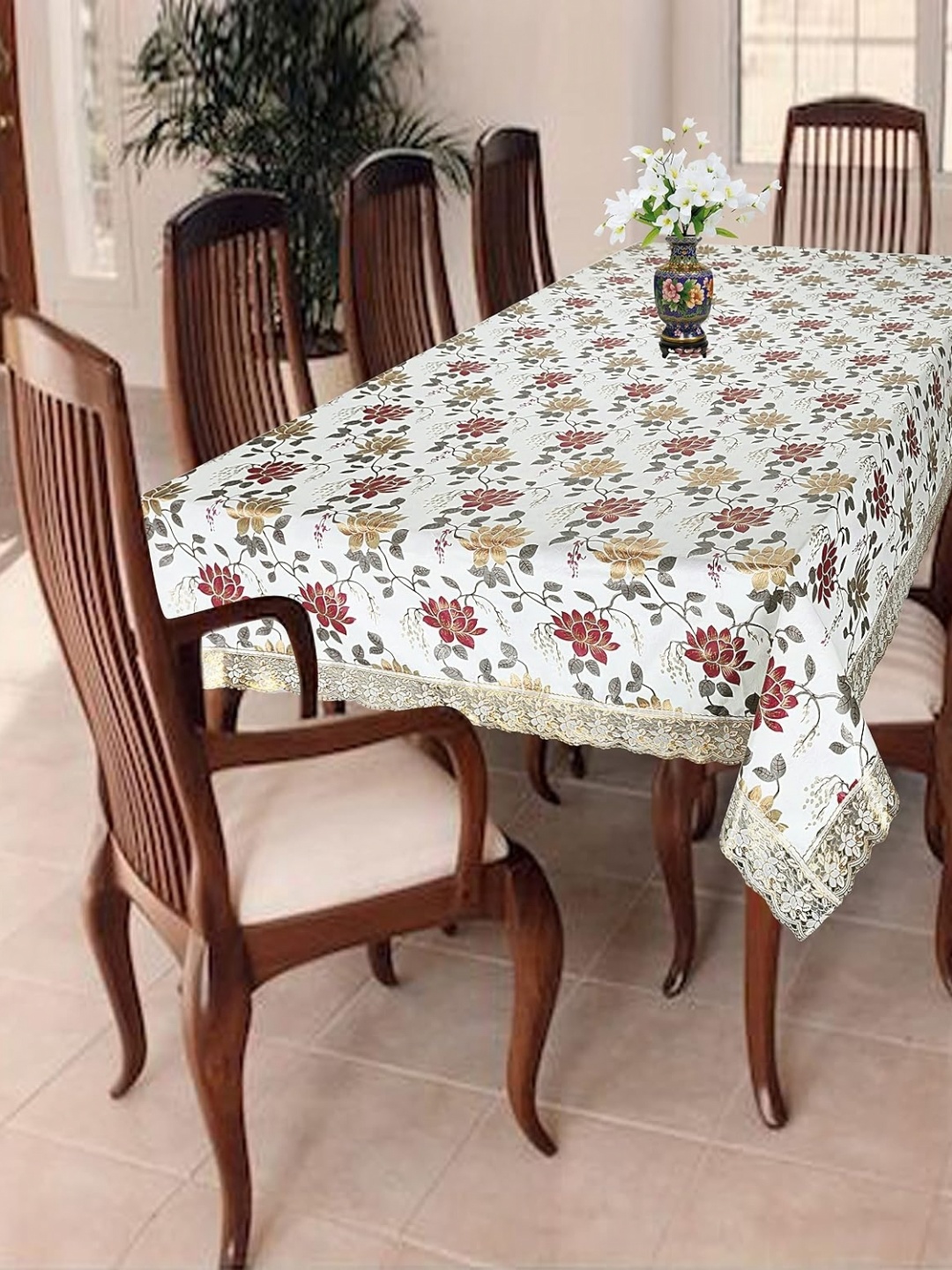 

Homerz White Floral Printed Rectangle 6-Seater Table Cover