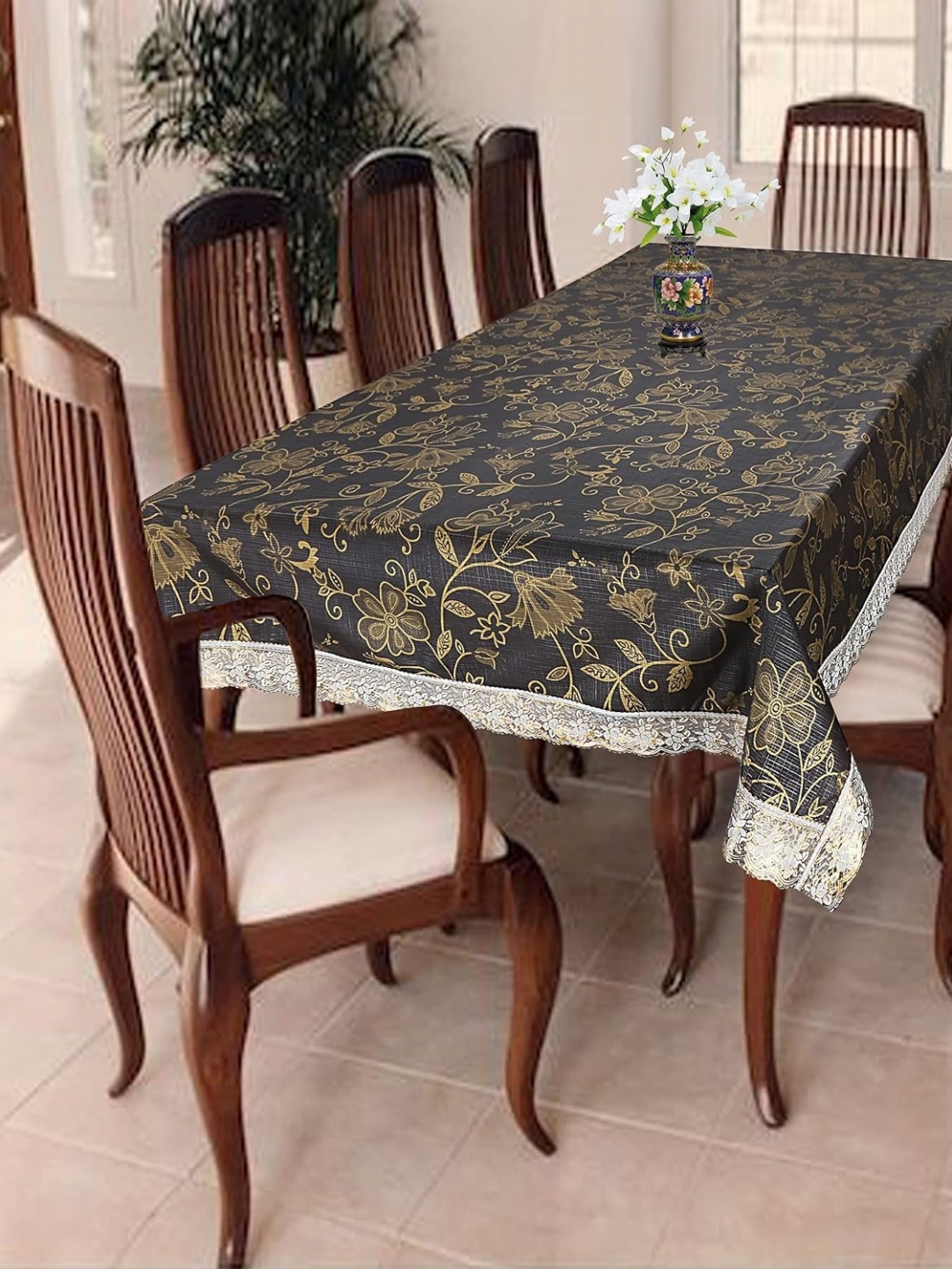 

Homerz Black Floral Printed Rectangle 6-Seater Table Cover