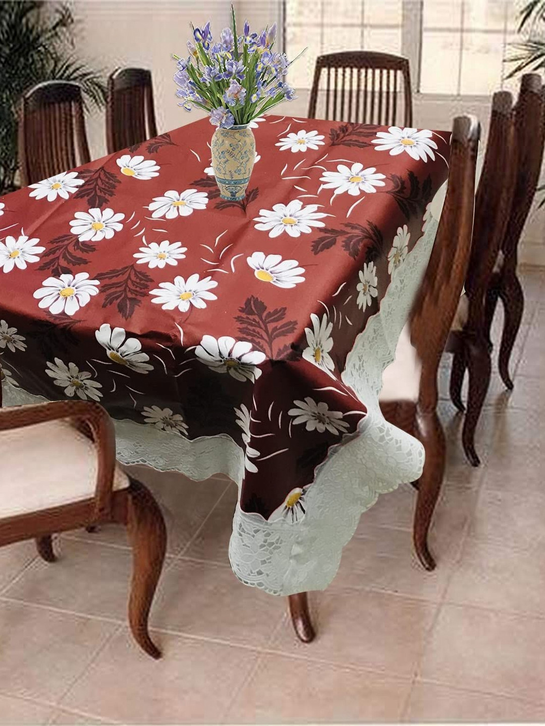 

Homerz Brown Floral Plastic 6-Seater Table Cover