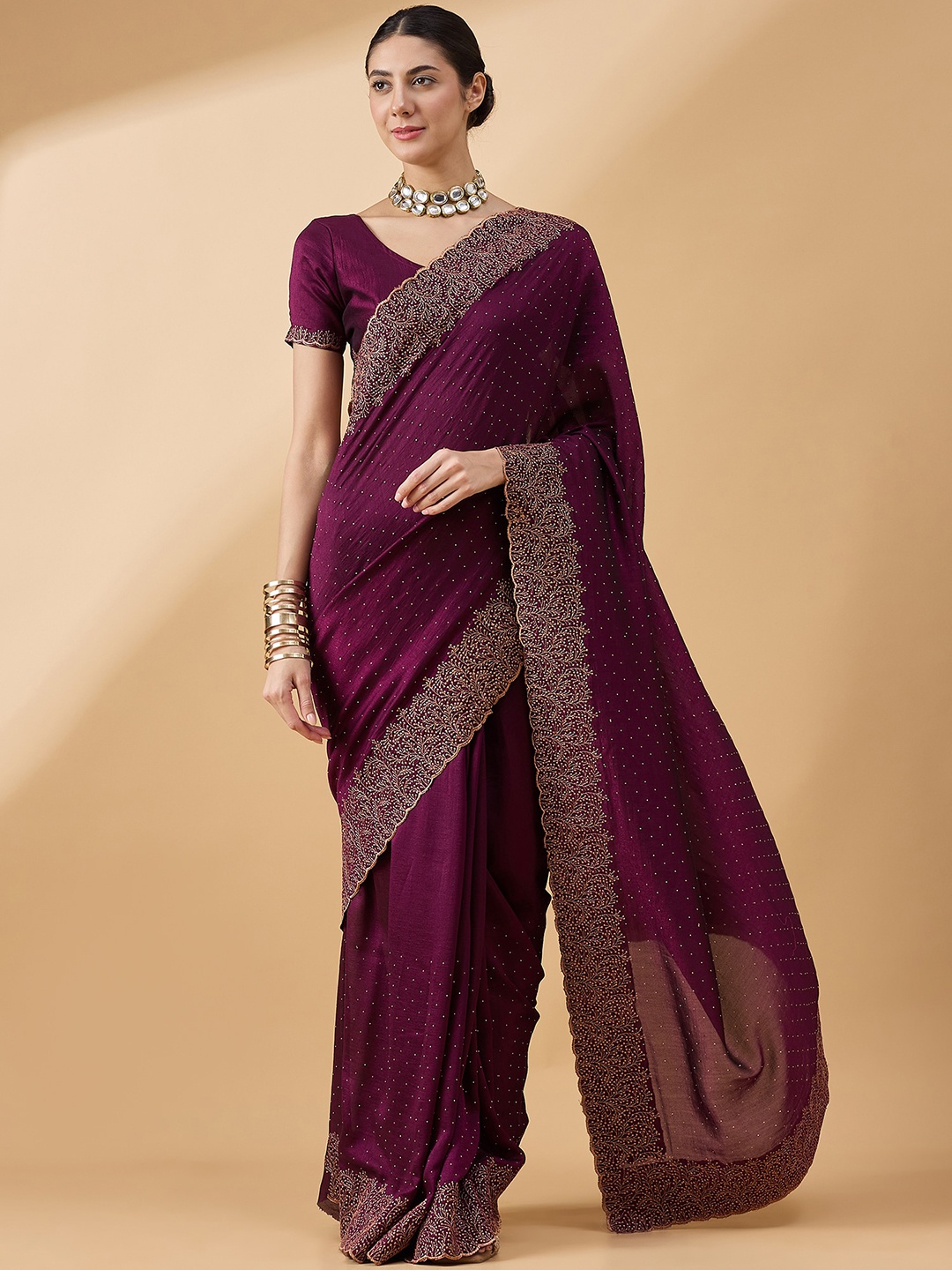 

all about you Embellished Embroidered Saree, Purple