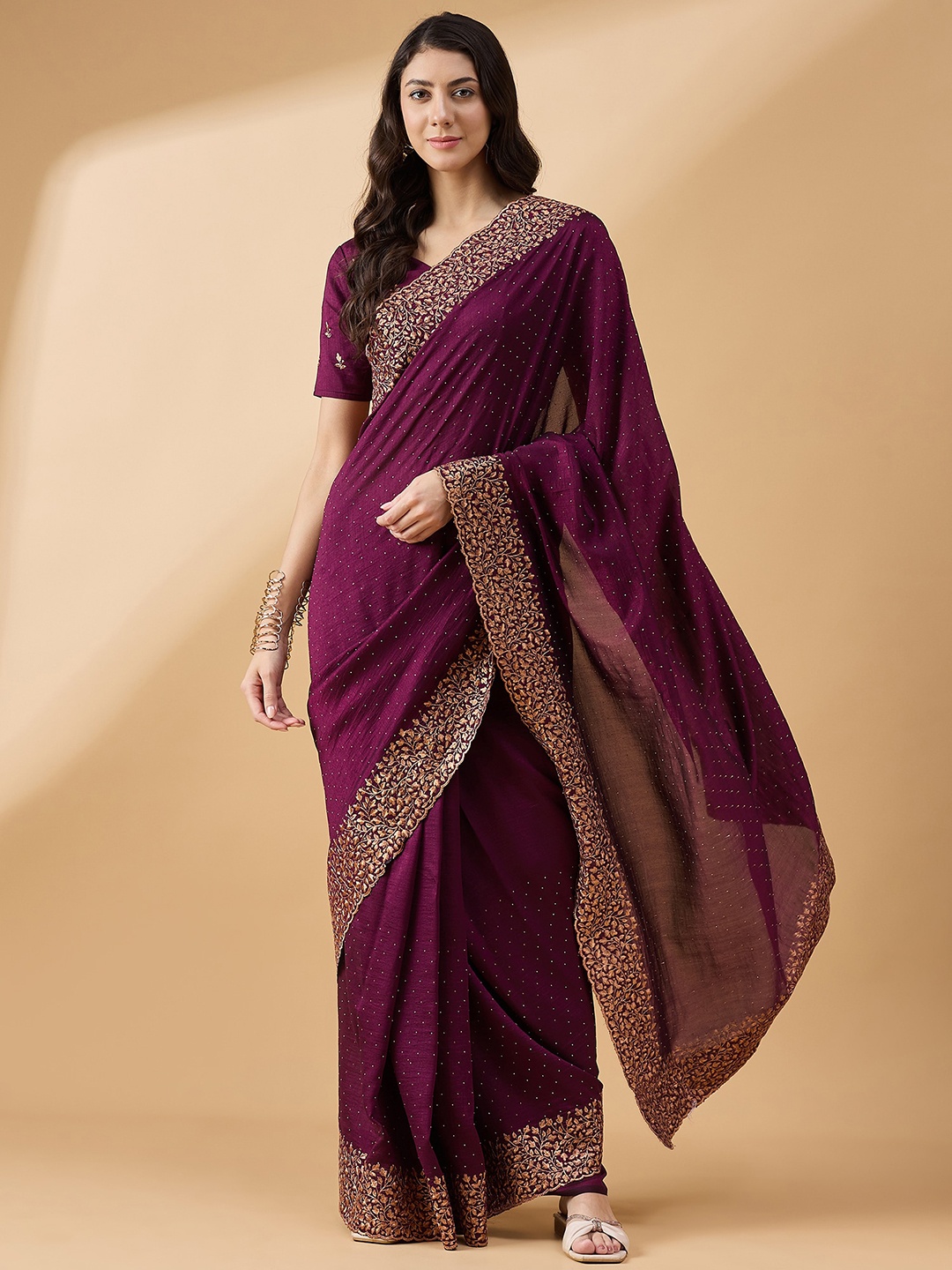

all about you Embellished Beads and Stones Sik Saree, Purple