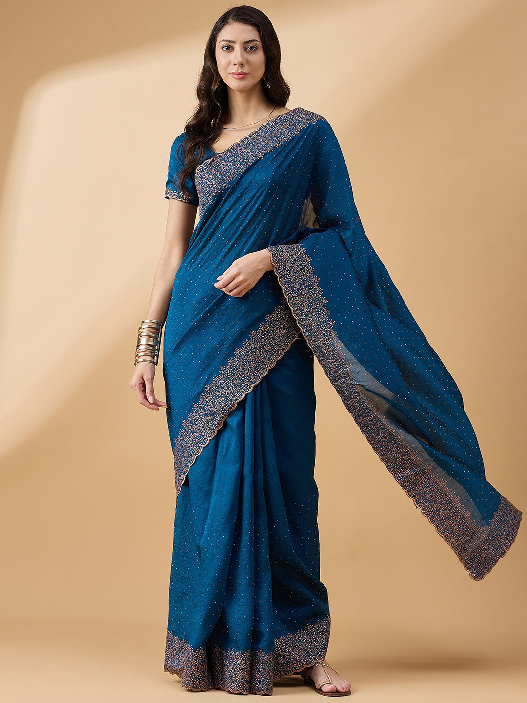 

all about you Embellished Beads and Stones Saree, Blue