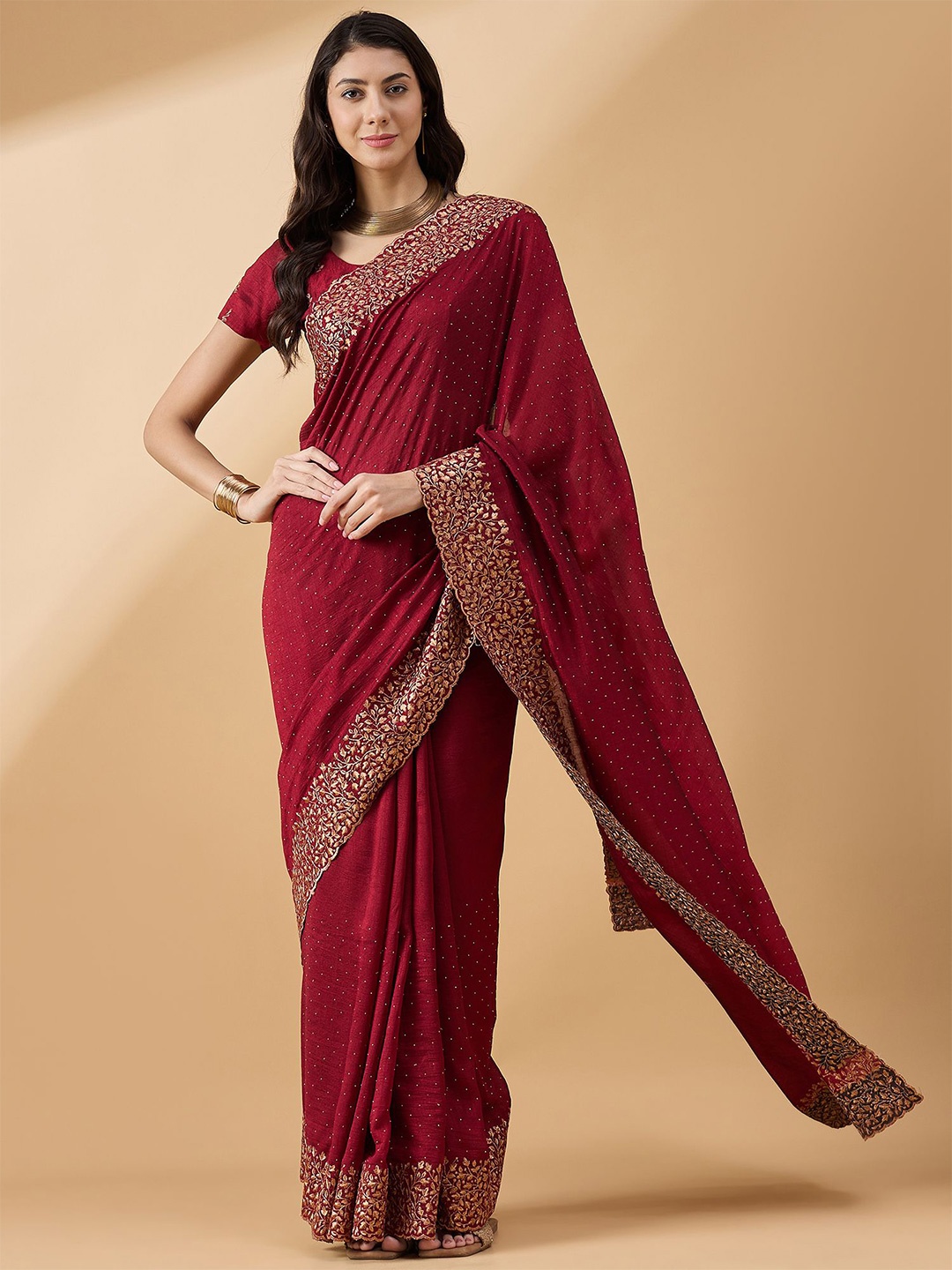 

all about you Embellished Embroidered Saree, Maroon