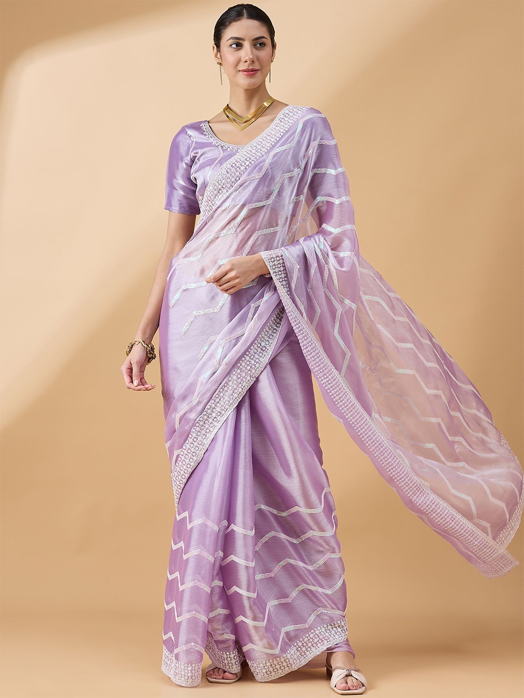 

all about you Embellished Sequinned Tissue Saree, Purple