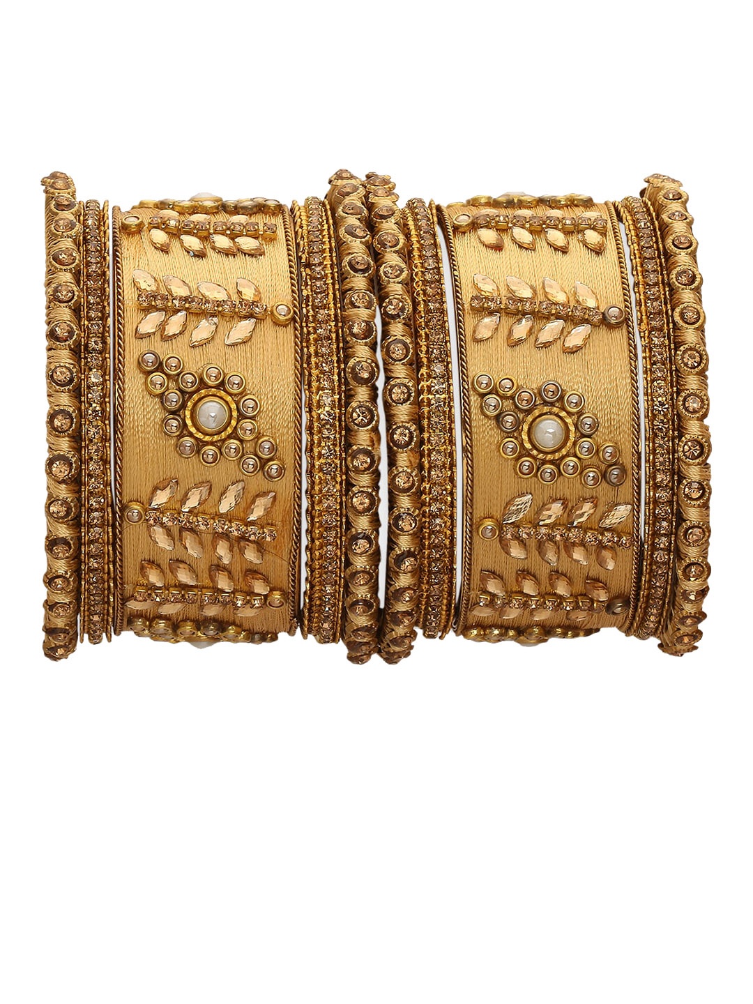 

Anouk Set Of 10 Silk Thread & Kundan Studded Chuda Bangles, Gold