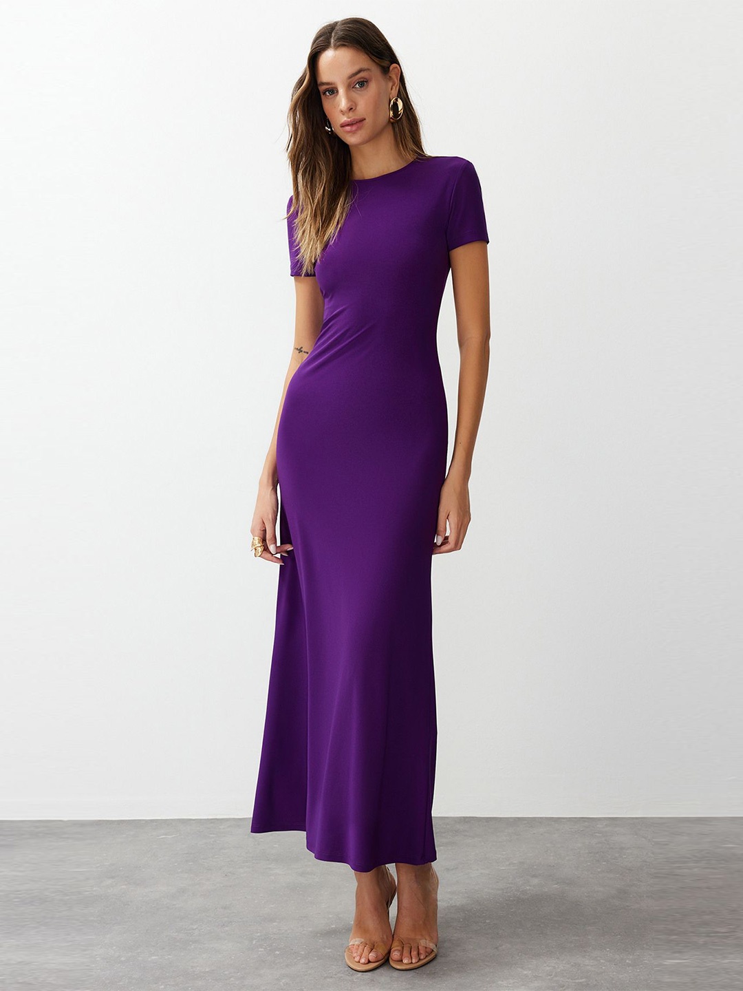 

Trendyol Round Neck Short Sleeves Maxi Dress, Purple