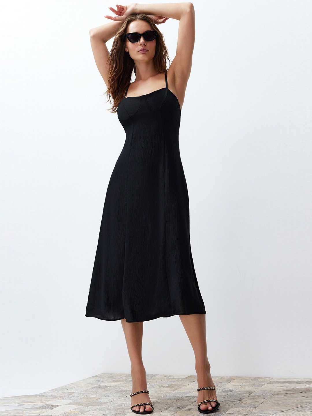 

Trendyol Shoulder Straps Fit & Flare Midi Dress, Black