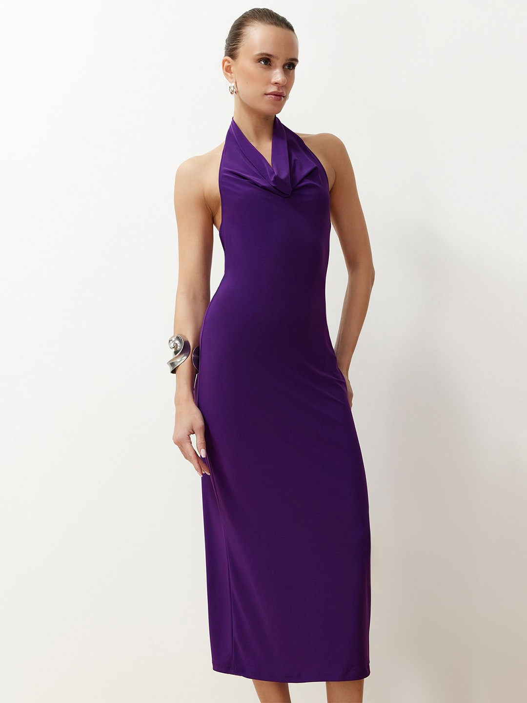 

Trendyol Halter Neck Midi Sheath Dress, Purple