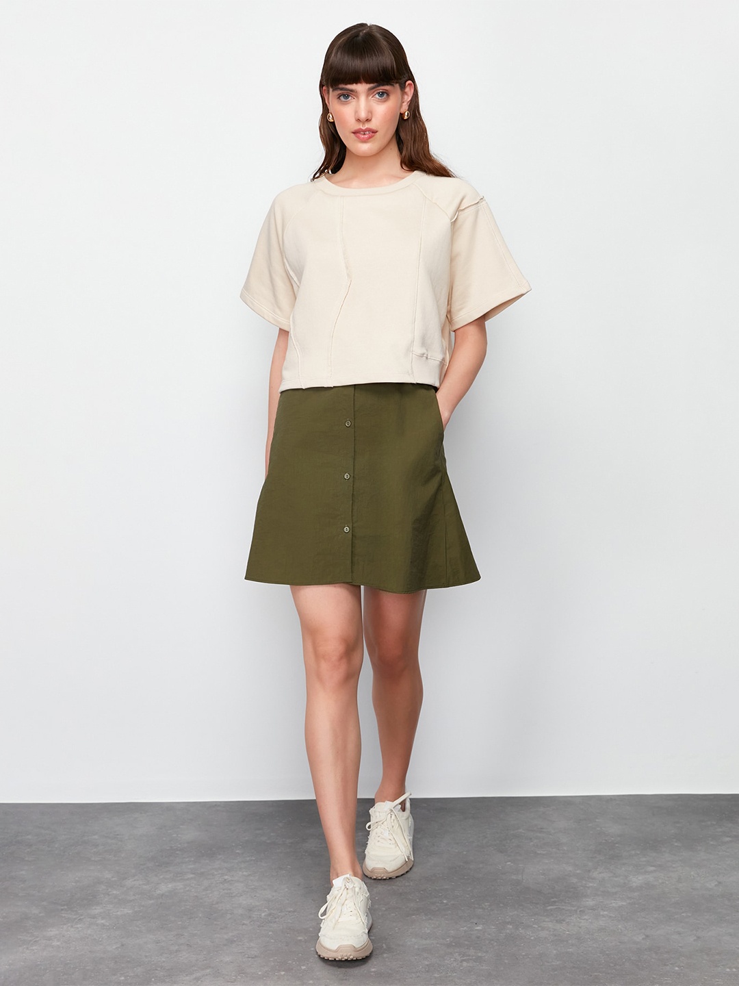 

Trendyol Round Neck Cotton Regular Top, Beige