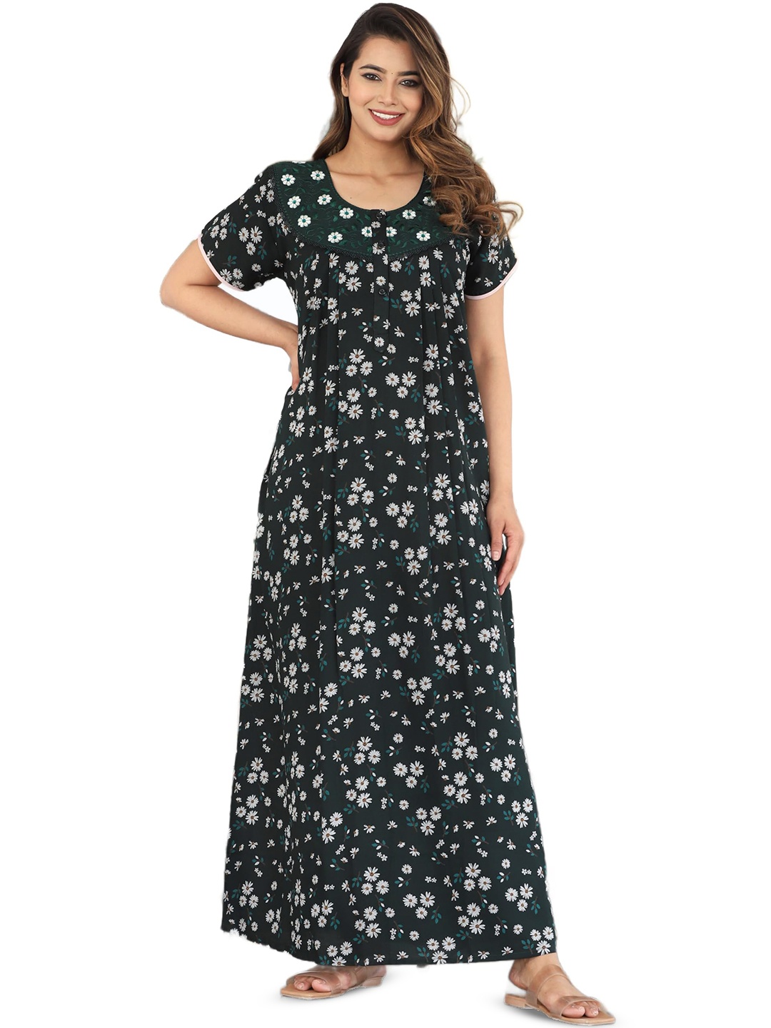 

G4Girl Floral Printed Maxi Nightdress, Green