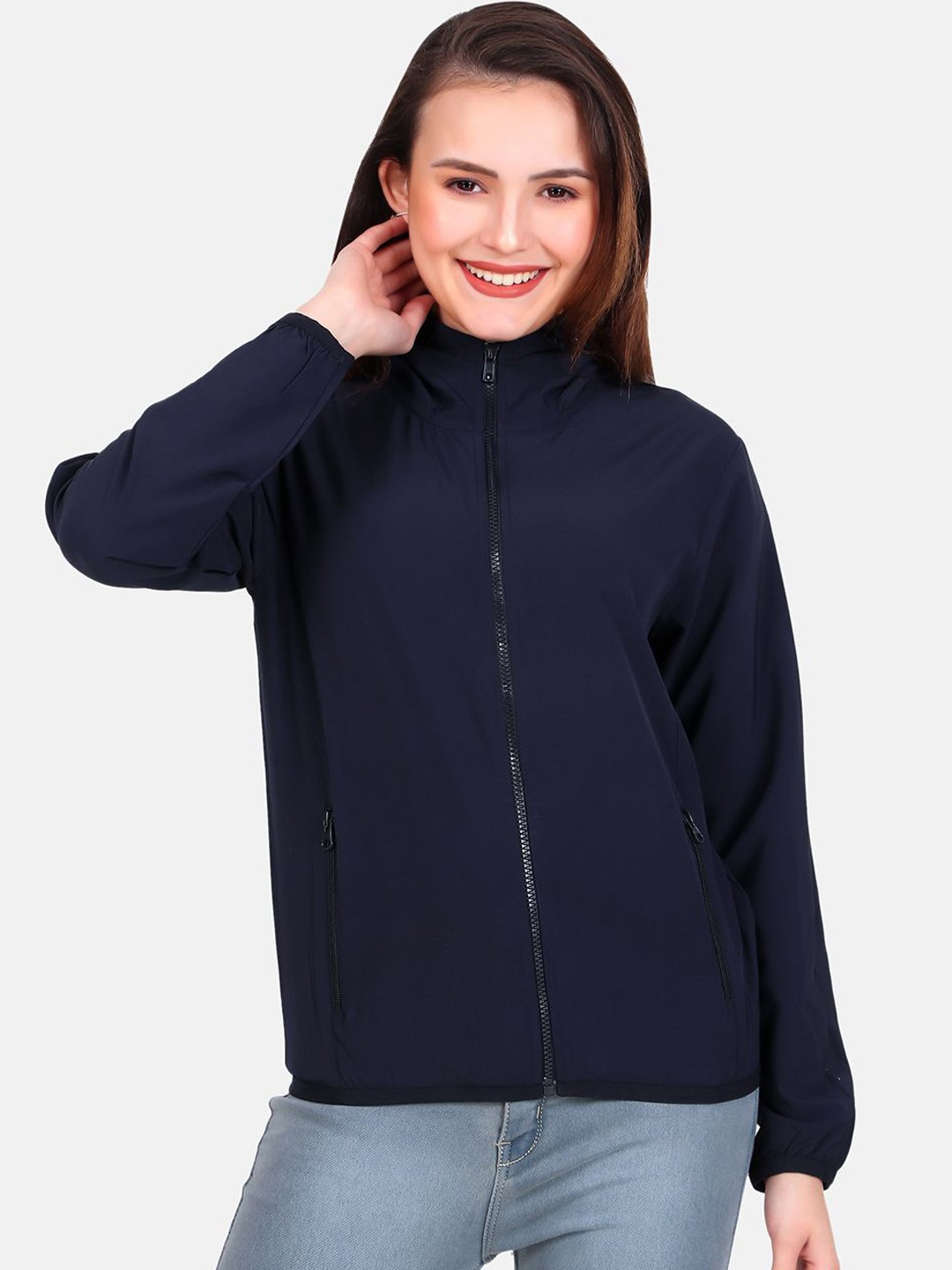

WELL QUALITY Hooded Windcheater Sporty Jacket, Navy blue