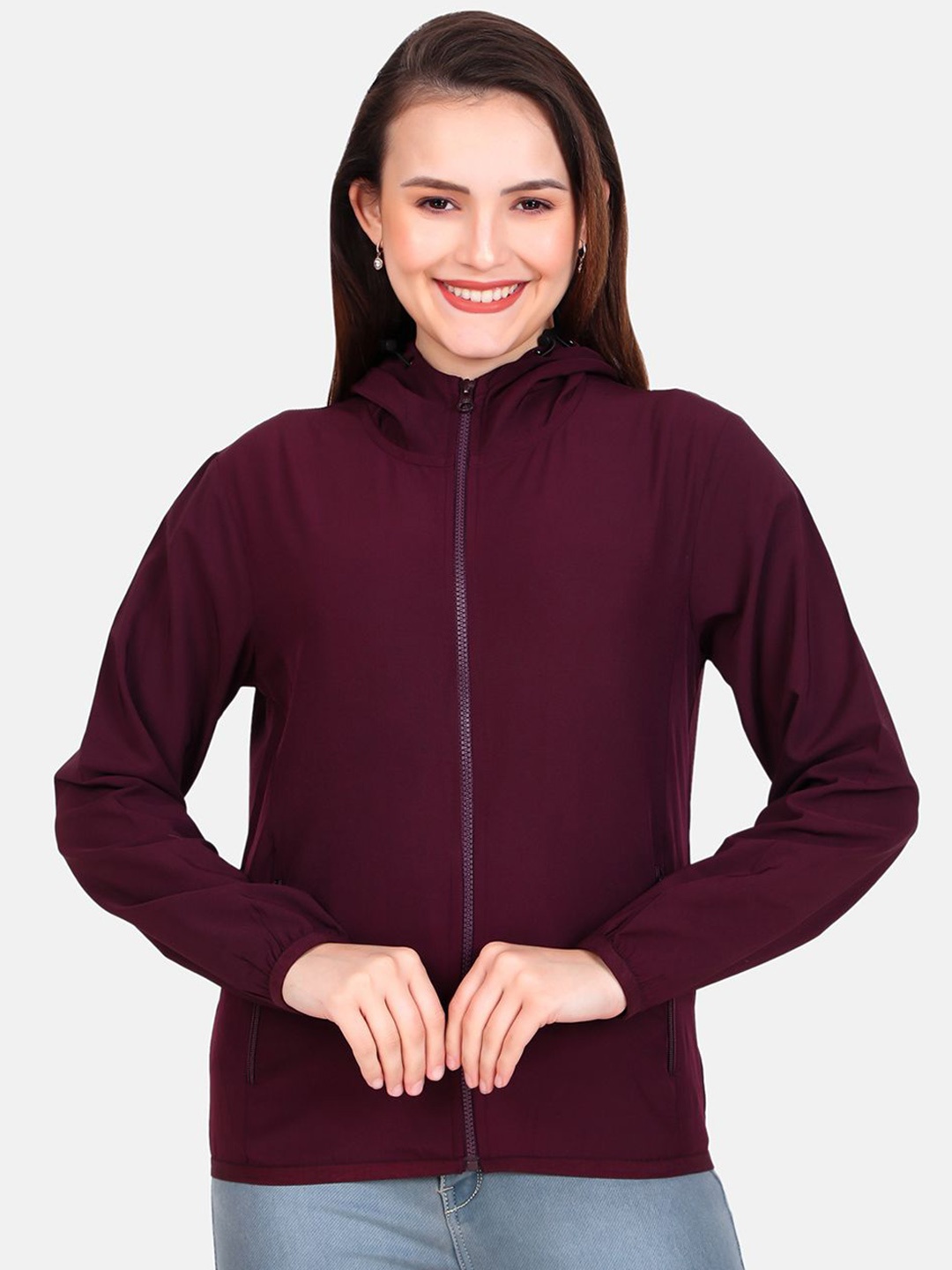 WELL QUALITY Women Hooded Windcheater Sporty Jacket, Maroon