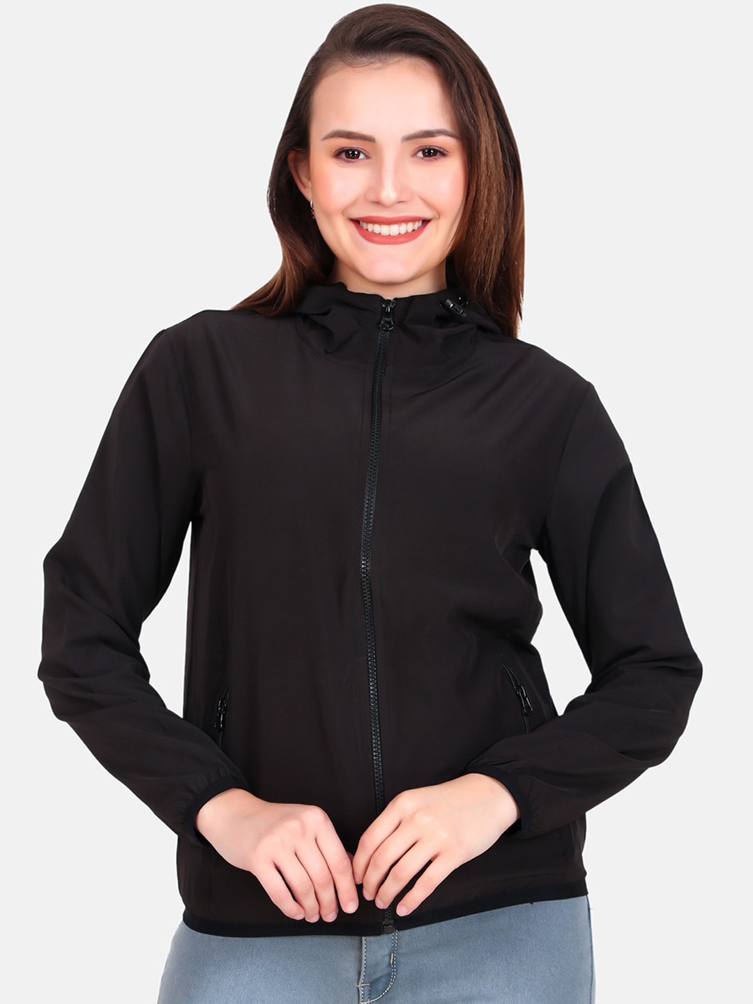 

WELL QUALITY Hooded Windcheater Sporty Jacket, Black