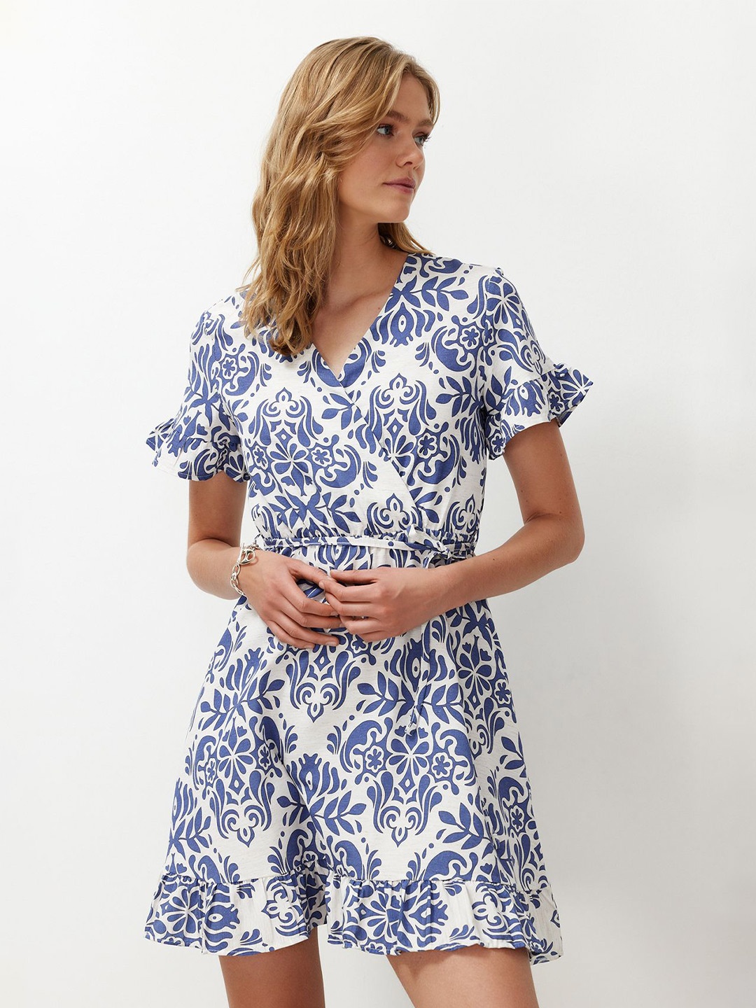 

Trendyol Ethnic Motifs Printed Wrap Mini Dress, Na