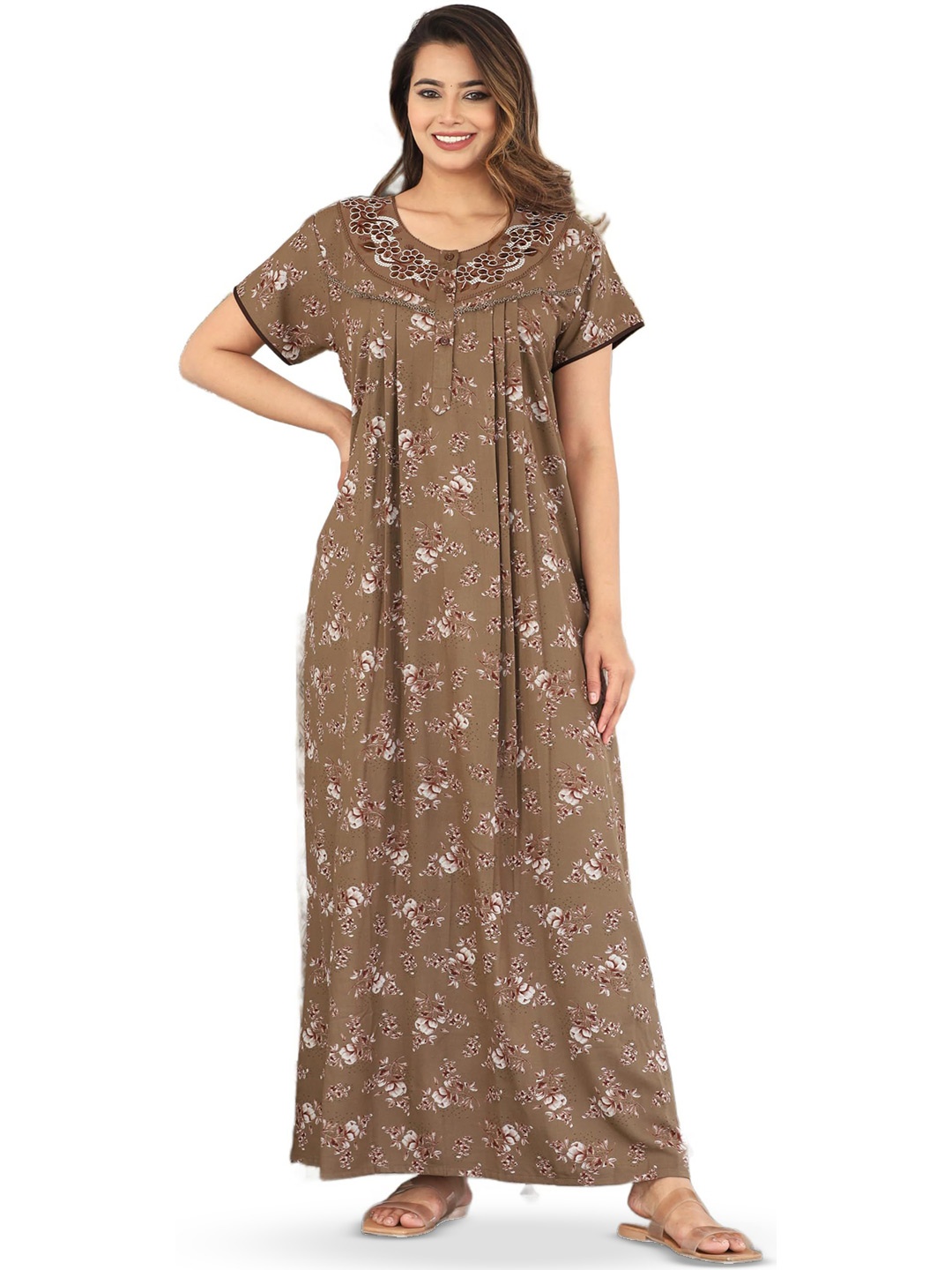

G4Girl Floral Printed Maxi Nightdress, Beige
