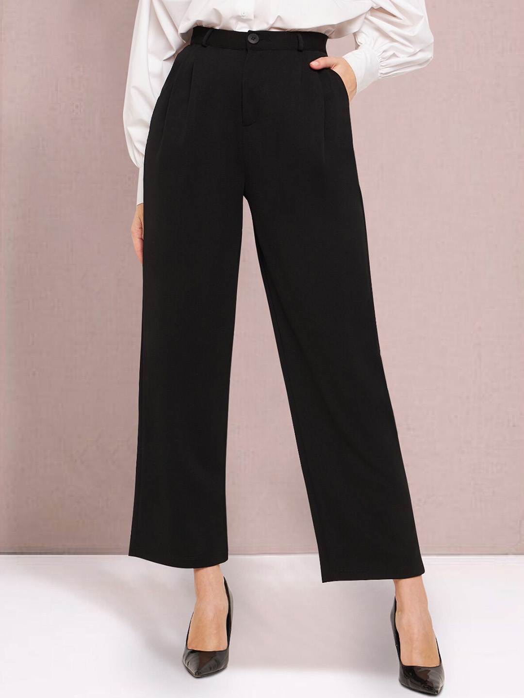 

Martini Women Tailored Straight Fit High-Rise Wrinkle Free Trouser, Black