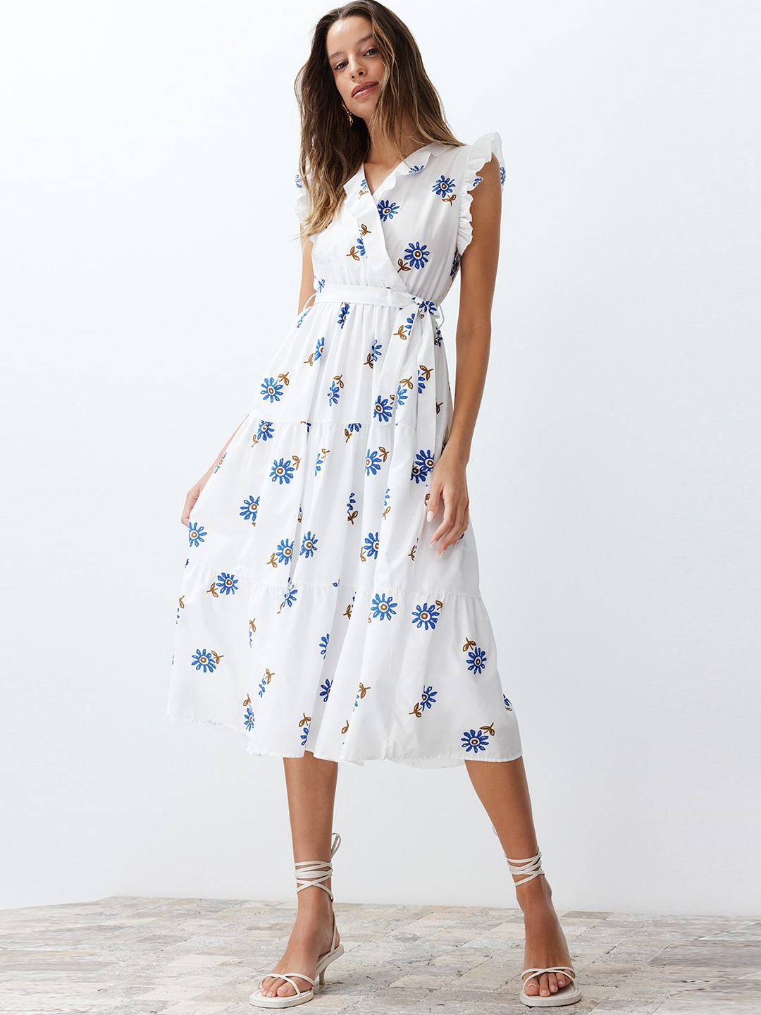 

Trendyol Flutter Sleeve Pure Cotton Fit & Flare Midi Dress, White