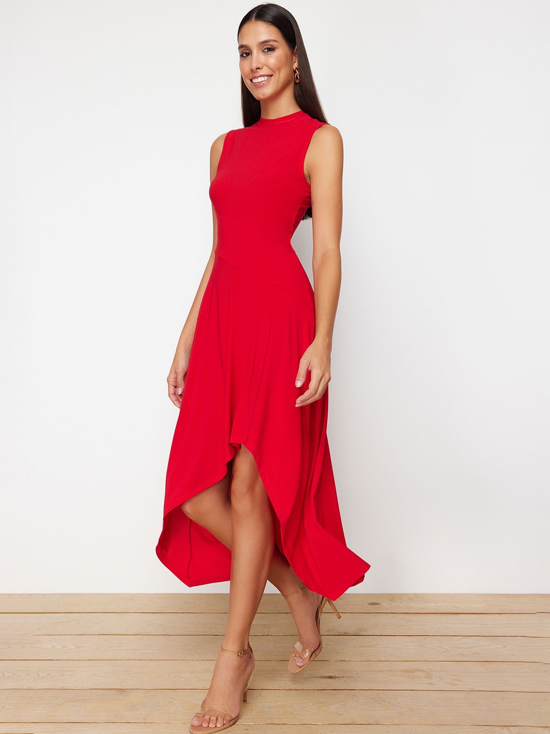 

Trendyol Round Neck Fit & Flare Midi Dress, Red