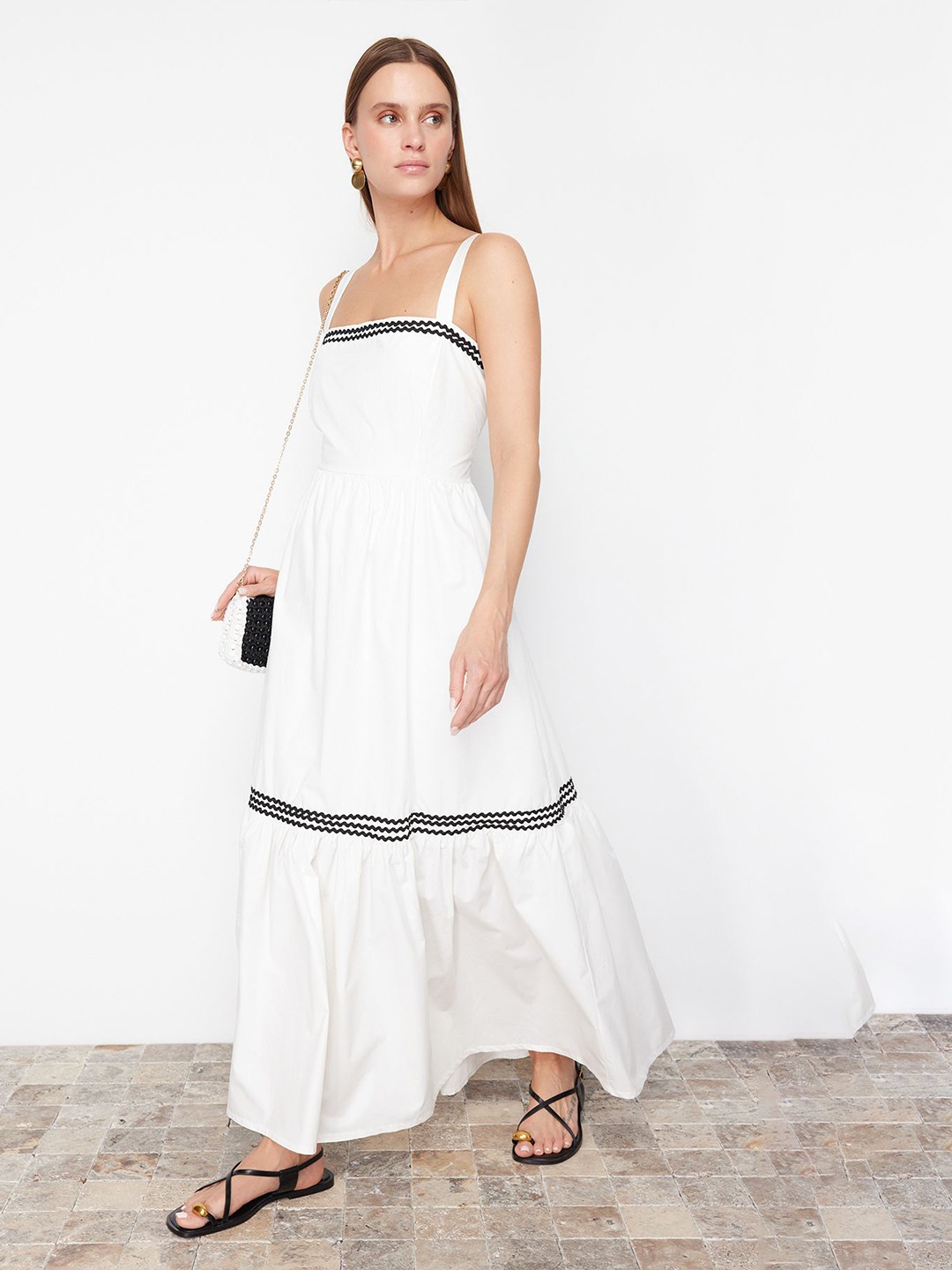 

Trendyol Shoulder Straps Cotton Fit & Flare Maxi Dress, White