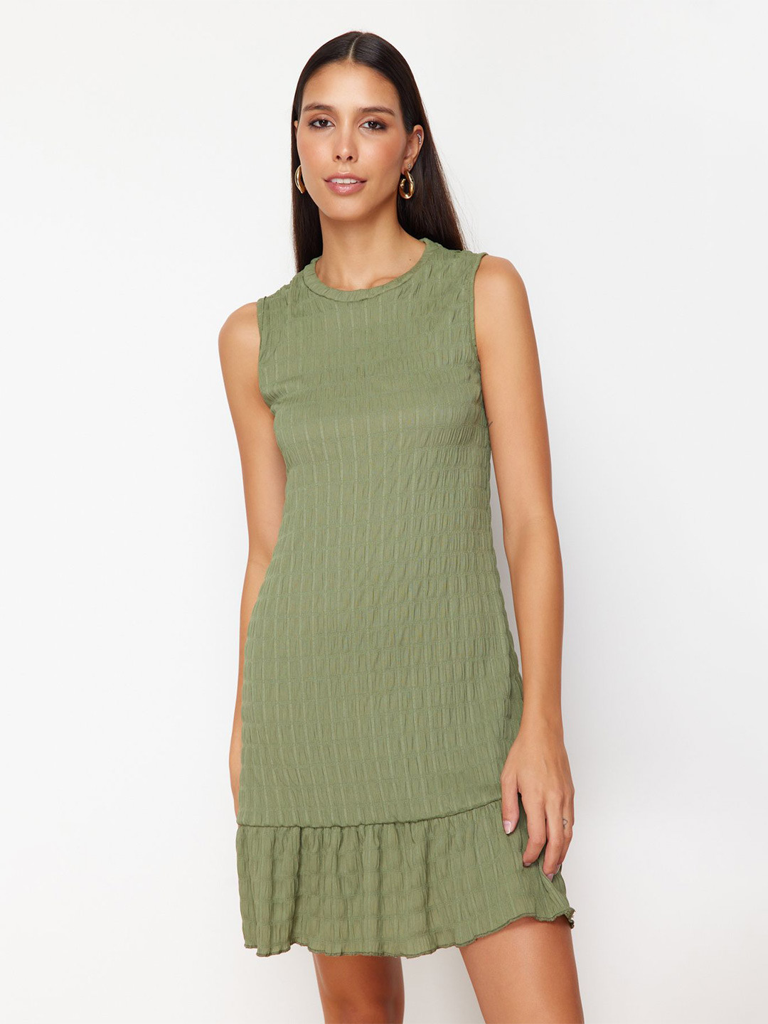 

Trendyol Round Neck Sleeveless A-Line Dress, Green