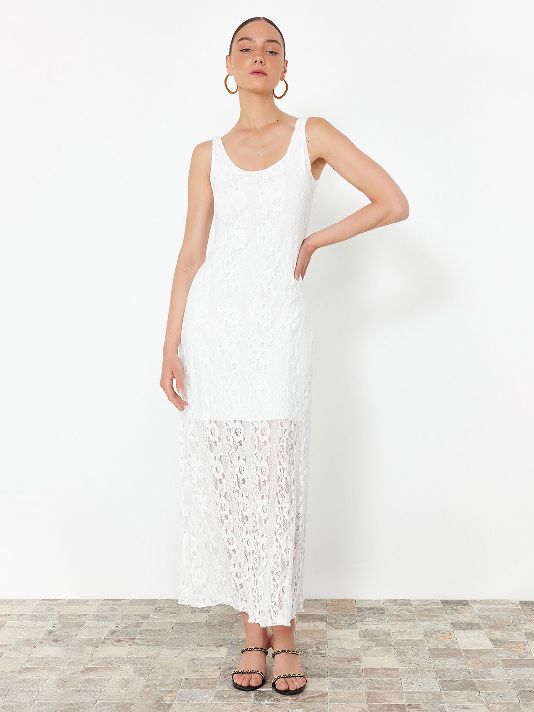 

Trendyol Self Design Sleeveless Maxi Dress, White