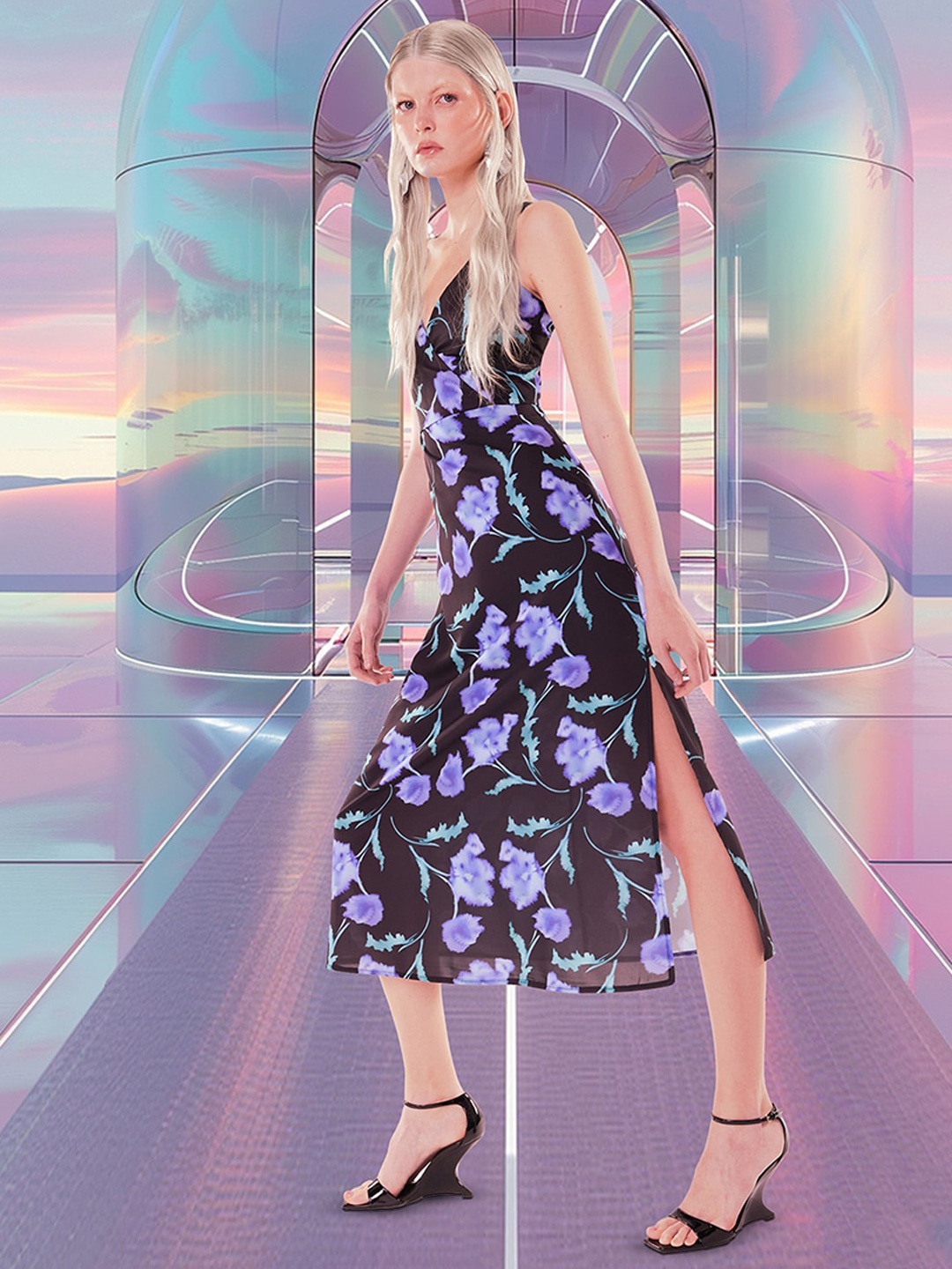 

Trendyol Floral Printed Sleeveless A-Line Dress, Black