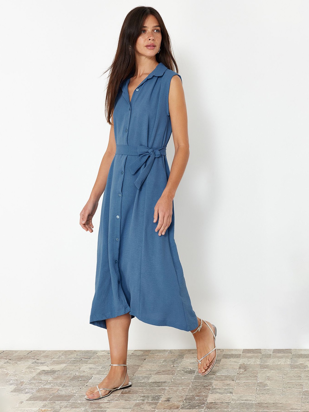 

Trendyol Sleeveless Shirt Midi Dress, Blue