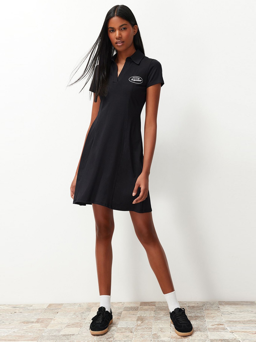 

Trendyol Shirt Collar Fit & Flare Dress, Black