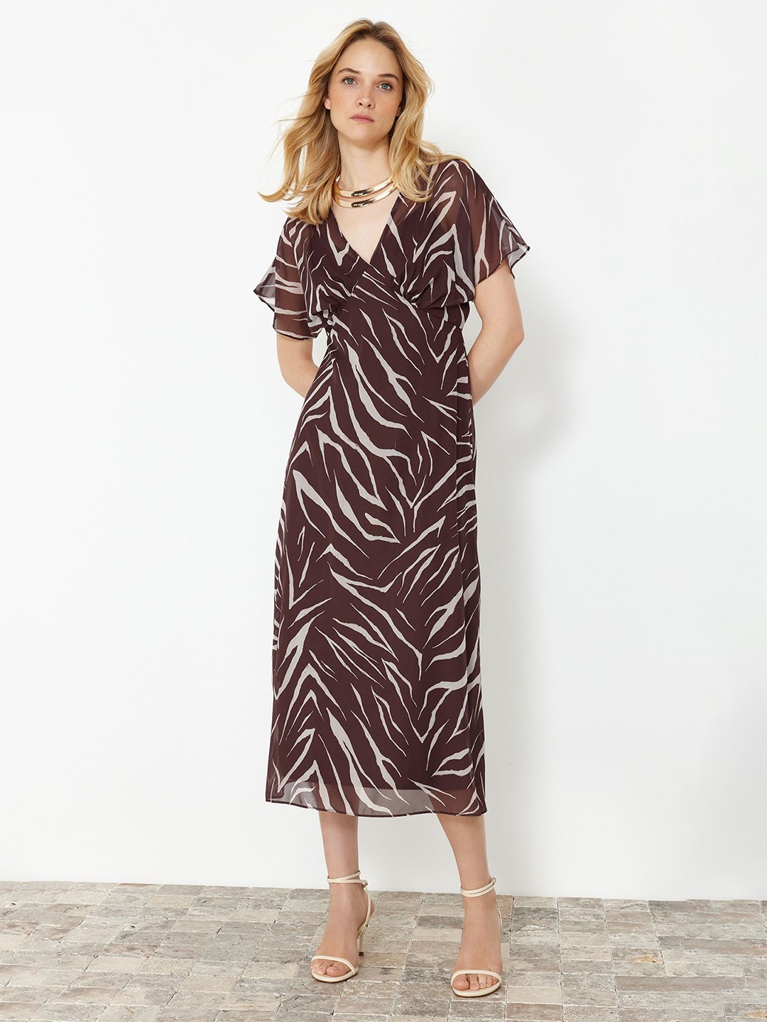 

Trendyol Abstract Printed Semi Sheer Midi Dress, Black