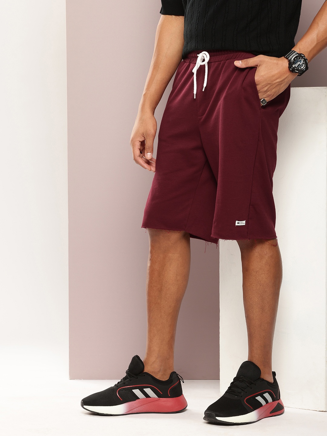 

Kook N Keech Men Knee Length Solid Shorts, Maroon