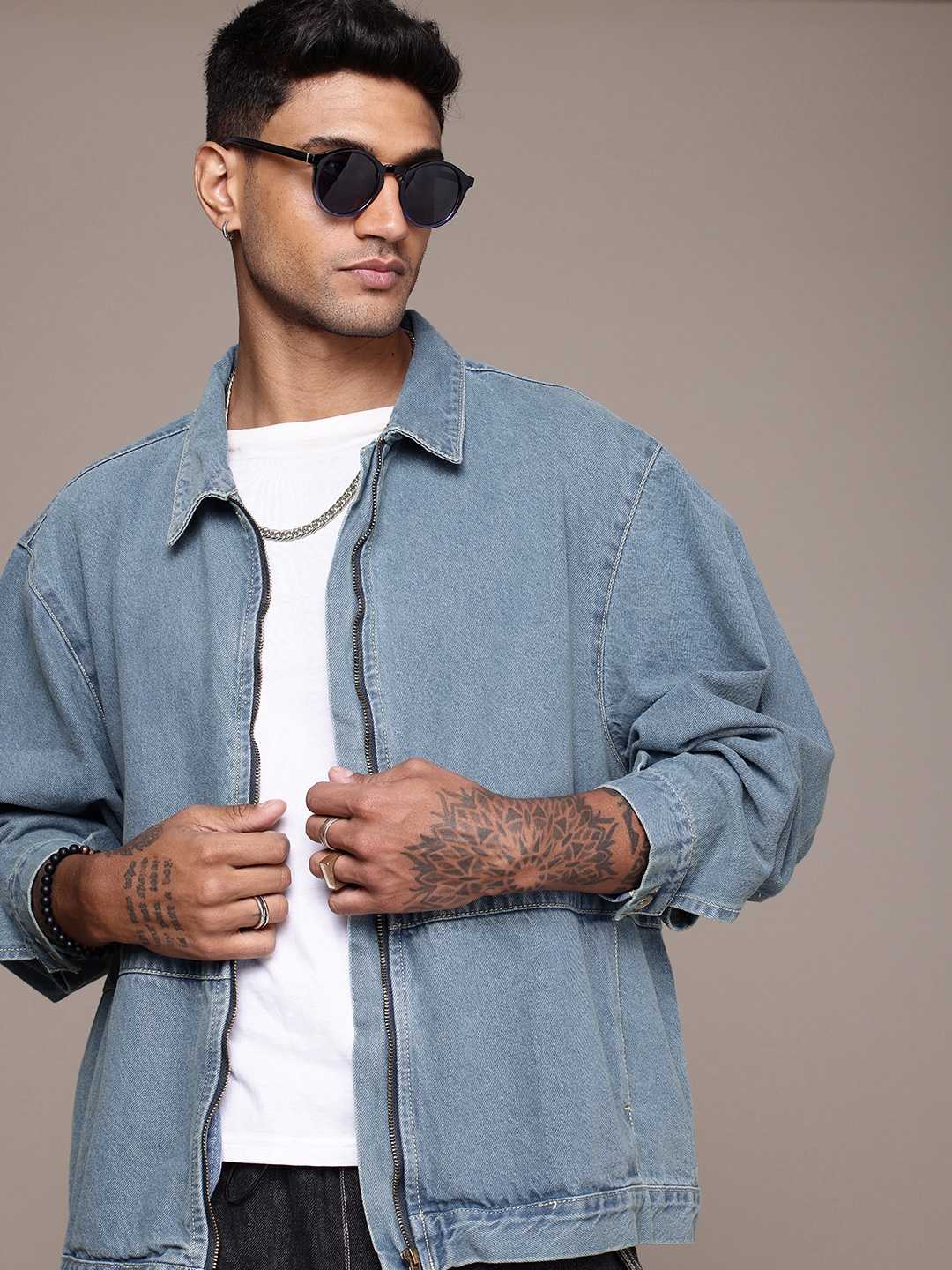 

The Roadster Life Co. Oversized Pure Cotton Bomber Jacket, Blue
