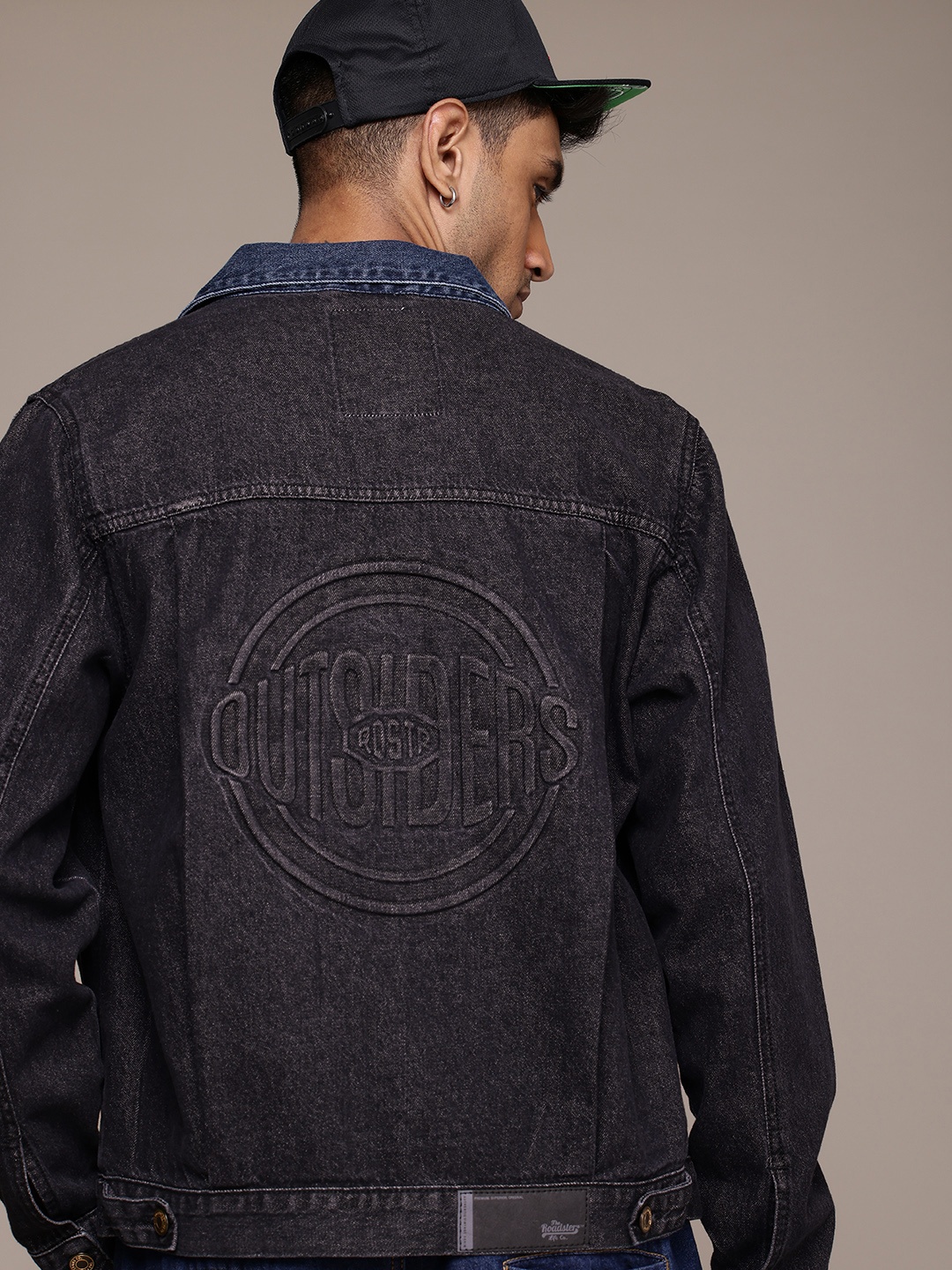 

The Roadster Life Co. Embossed Effect Typography Pure Cotton Denim Truckers Jacket, Black