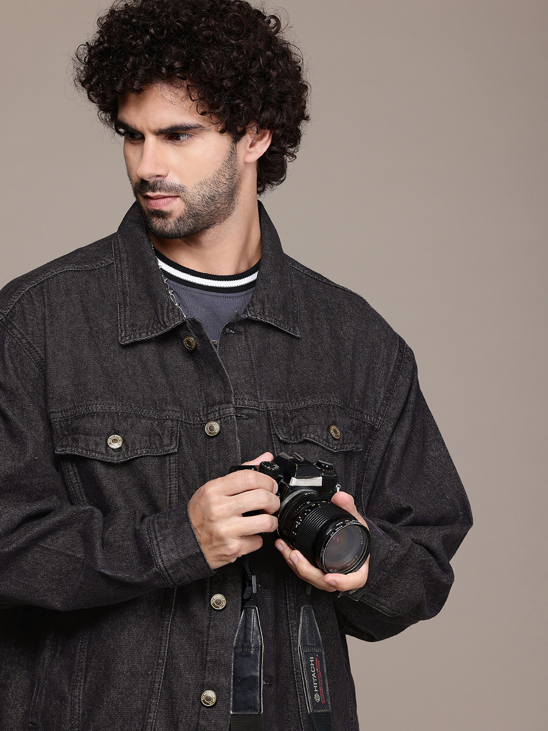 

The Roadster Life Co. Oversized Pure Cotton Denim Trucker Jacket, Charcoal