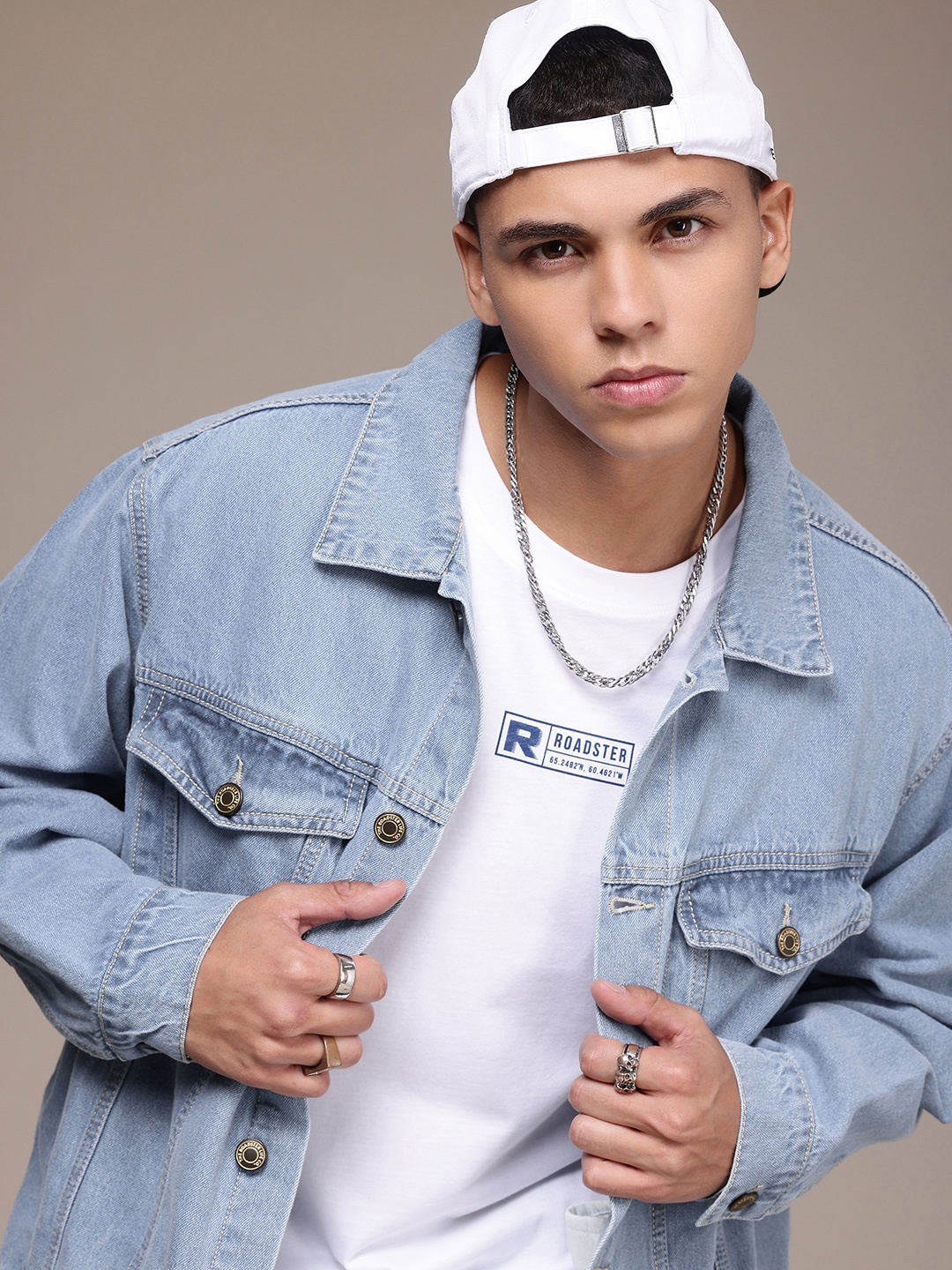 

The Roadster Life Co. Oversized Pure Cotton Denim Trucker Jacket, Blue