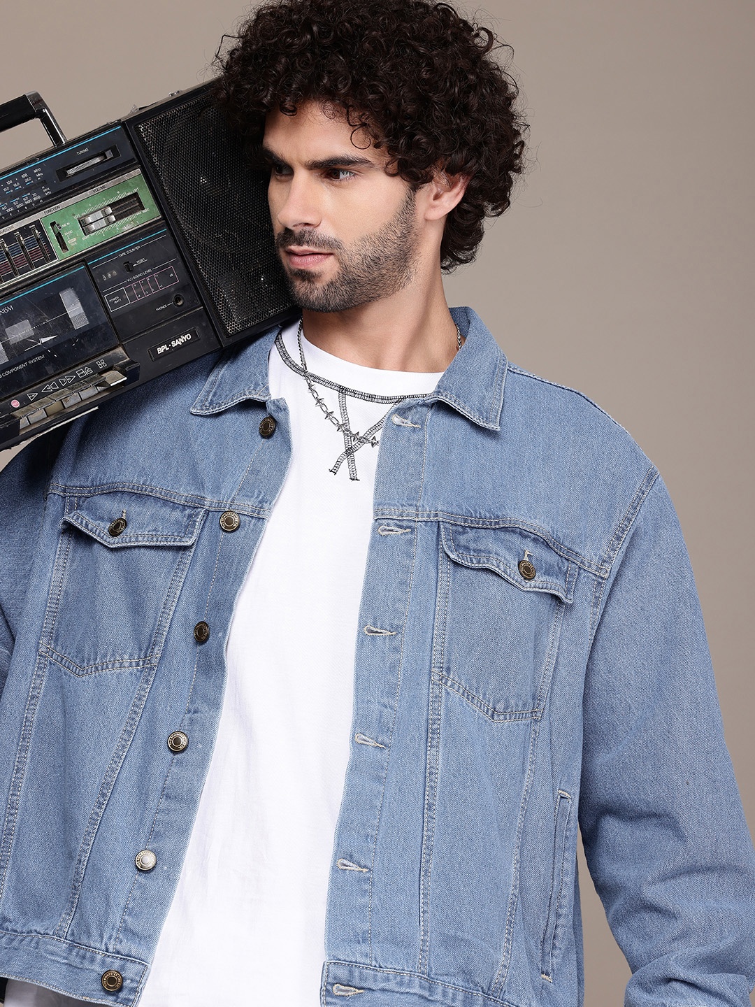 

The Roadster Life Co. Oversized Pure Cotton Denim Trucker Jacket, Blue