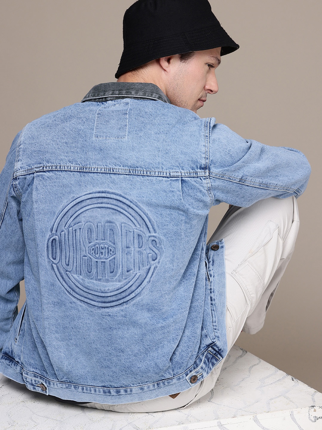 

The Roadster Life Co. Pure Cotton Typography Embossed Denim Jacket, Blue