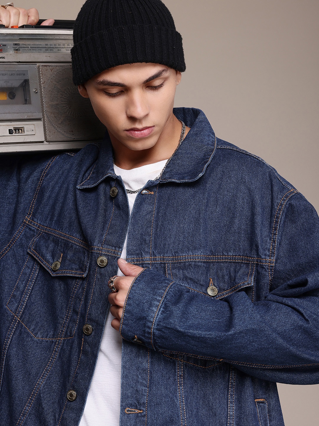 

The Roadster Life Co. Oversized Pure Cotton Denim Trucker Jacket, Blue