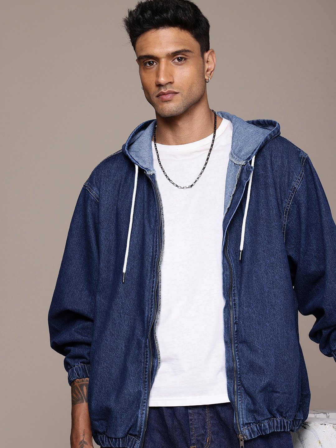 

The Roadster Life Co. Pure Cotton Hooded Tailored Jacket, Blue