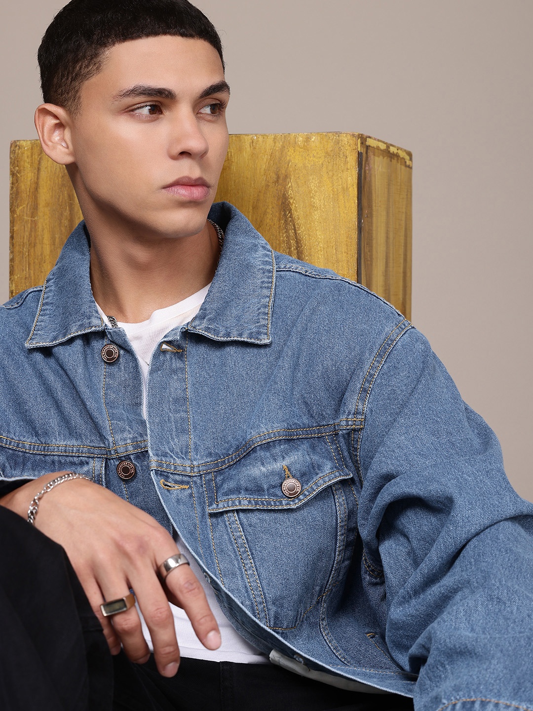 

The Roadster Life Co. Oversized Pure Cotton Denim Trucker Jacket, Blue