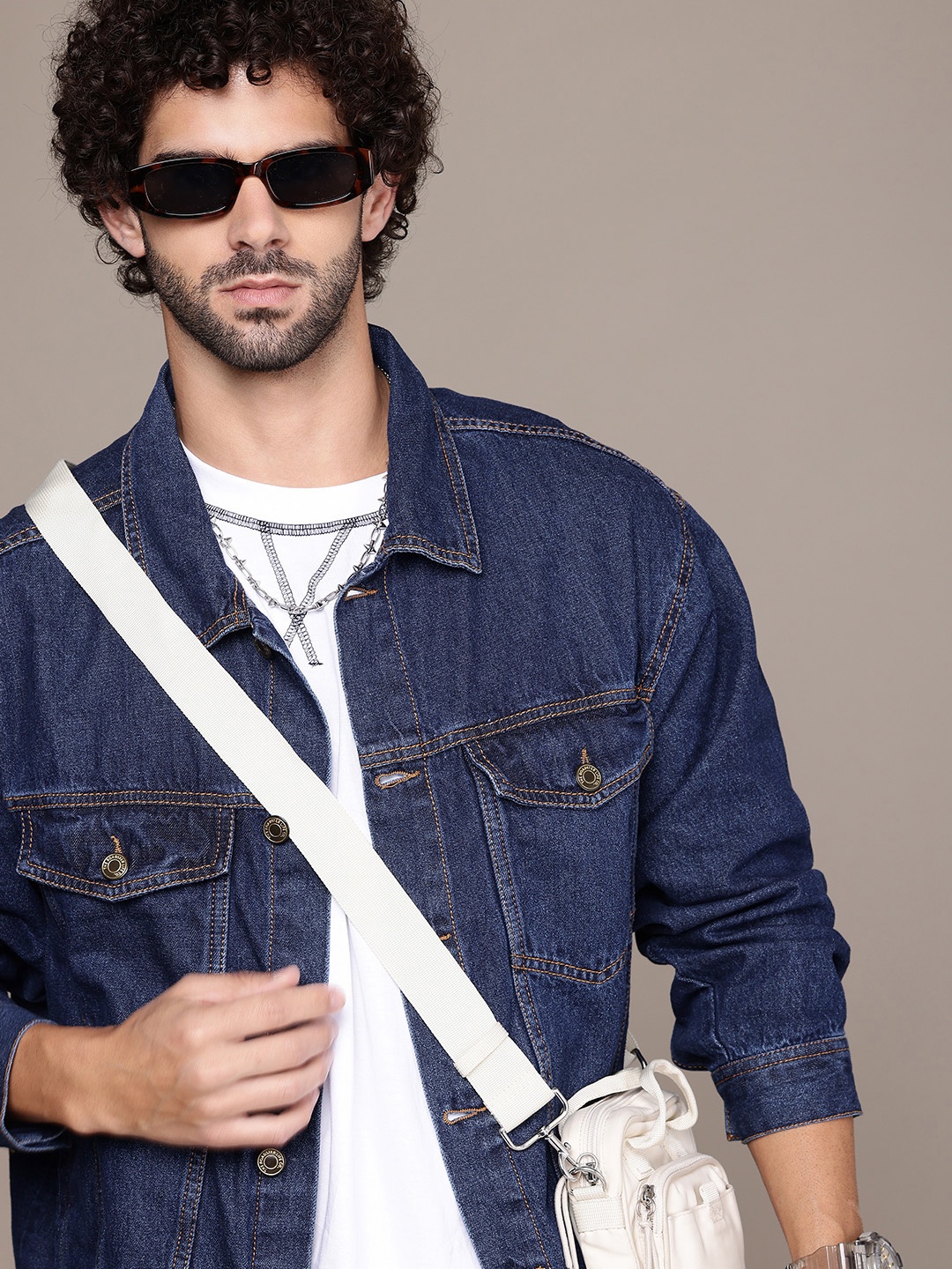 

The Roadster Life Co. Oversized Pure Cotton Denim Trucker Jacket, Navy blue