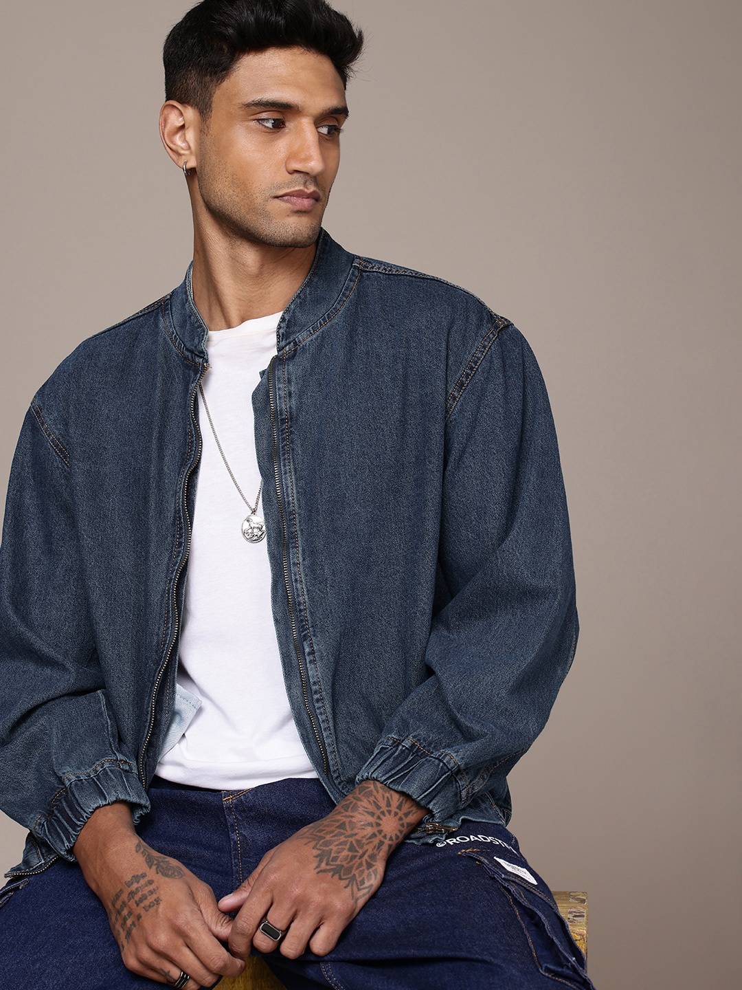 

The Roadster Life Co. Pure Cotton Bomber Denim Jacket, Blue
